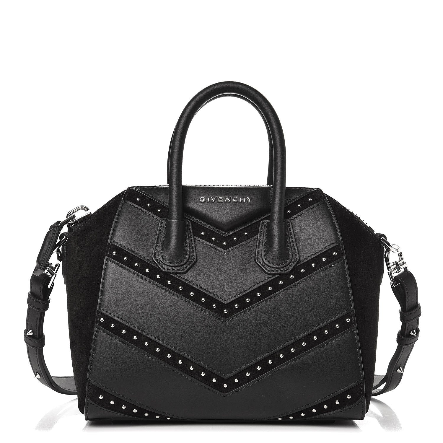 Givenchy Calfskin Suede Mini Studded Chevron Antigona Black 1 of 9