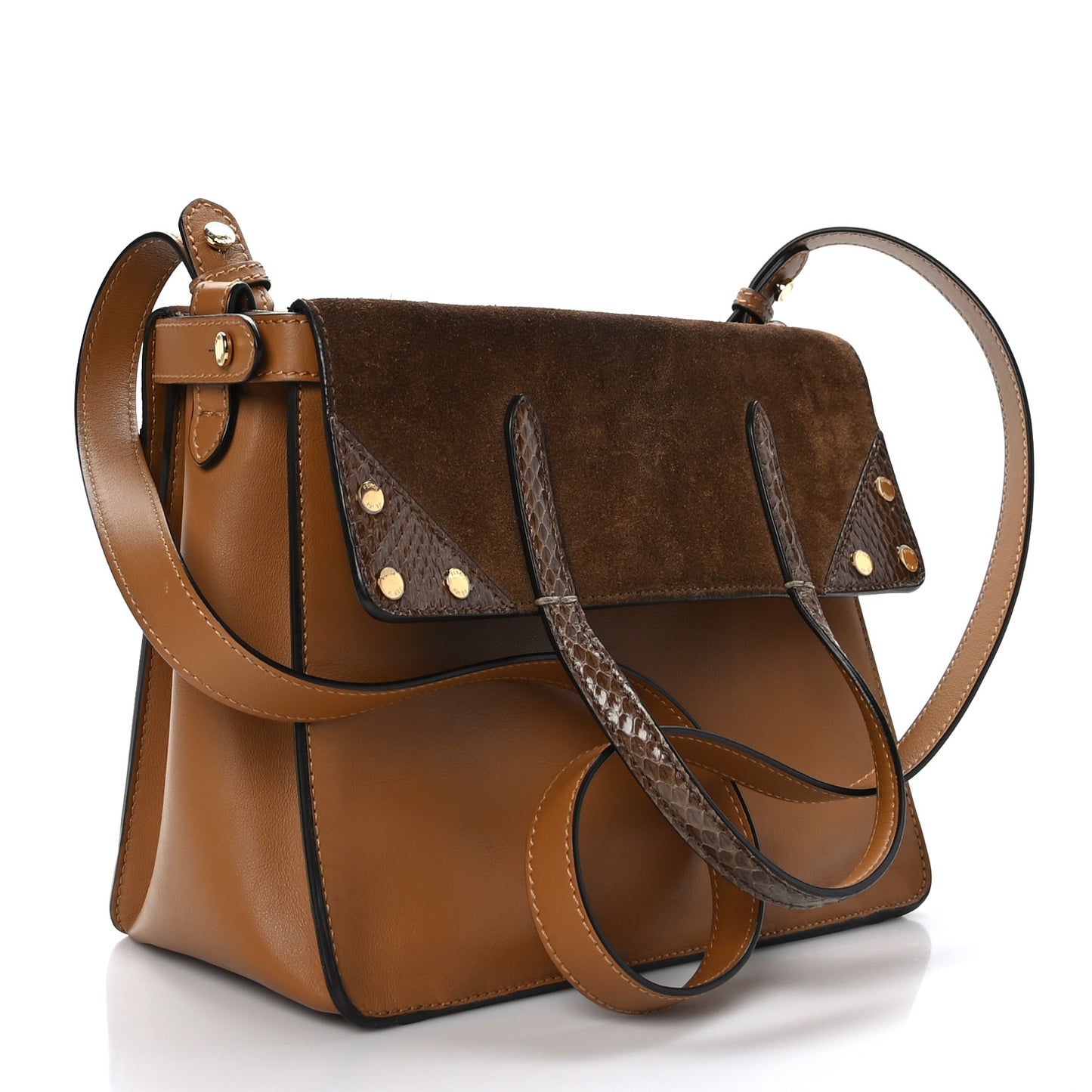 Vitello Grace Suede Snakeskin Small Flip Tote Nocciola Light Brown Marrone