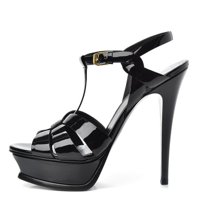 Saint Laurent Patent Tribute 105 Platform Sandals 38.5 Black 1 of 10