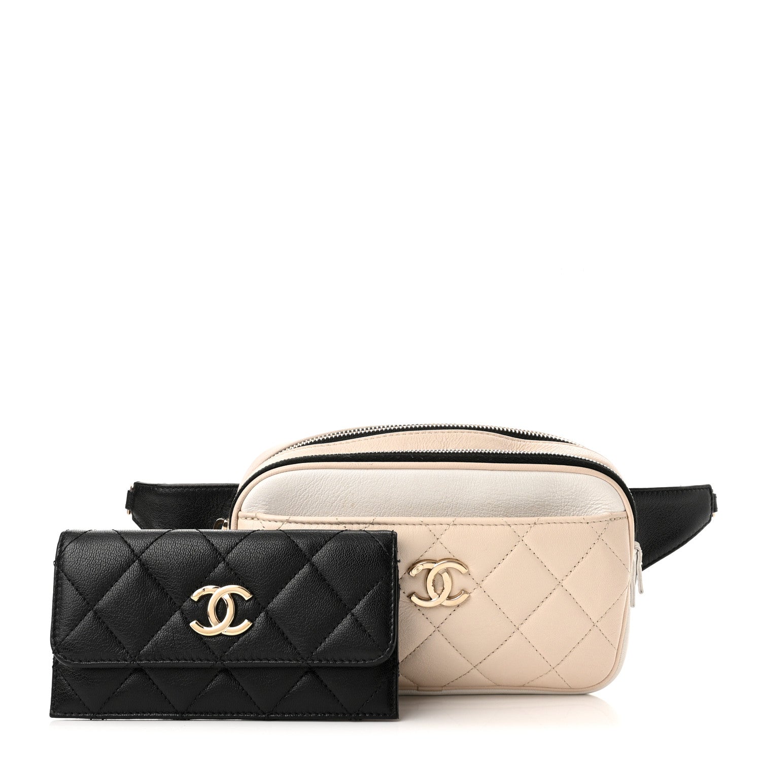 Chanel Goatskin Quilted Waist Bag Beige White Black 1 of 12