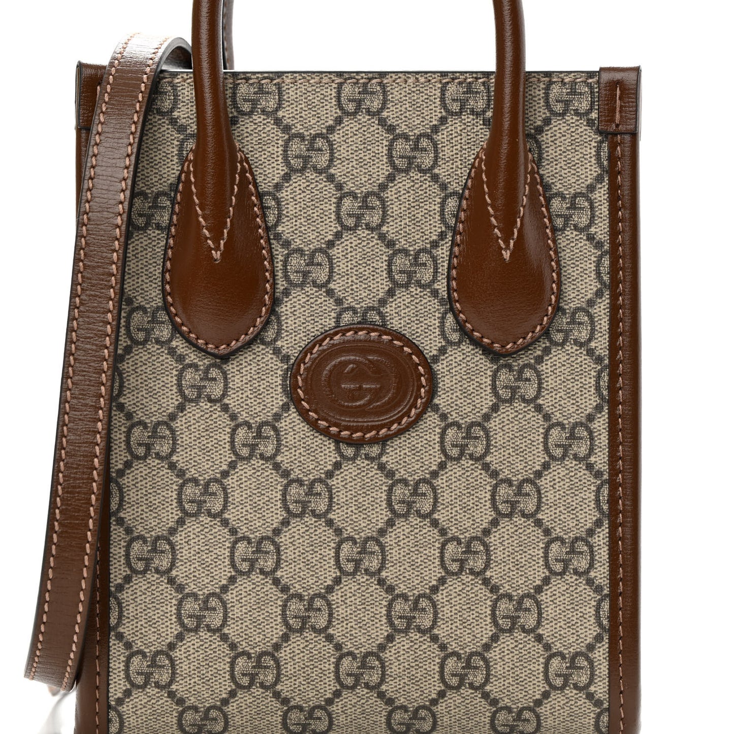 GG Supreme Monogram Azalea Calfskin Mini Retro Interlocking G Tote Bag Beige Ebony Brown Sugar