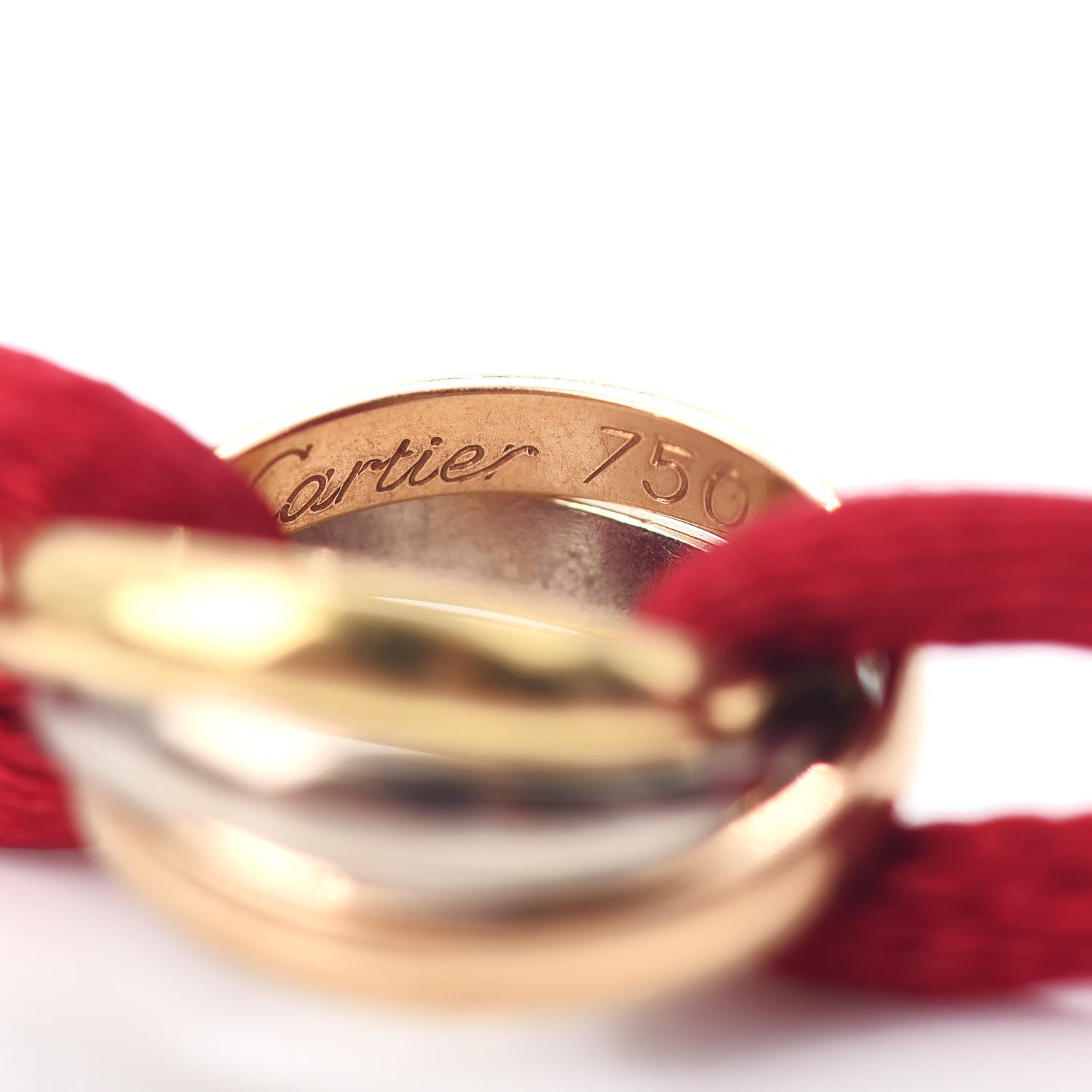 Cartier 18K Pink Yellow White Gold Trinity Cord Bracelet Red 4 of 4