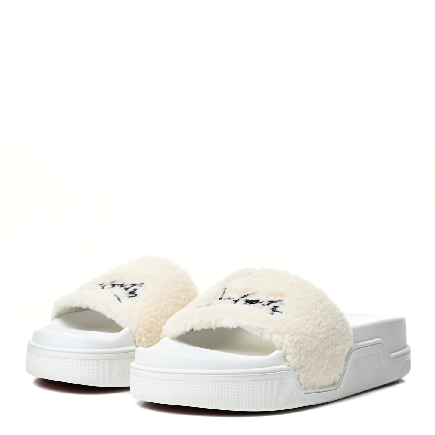 Faux Shearling Embroidered Pool Donna Flat Slide Sandals 35 White