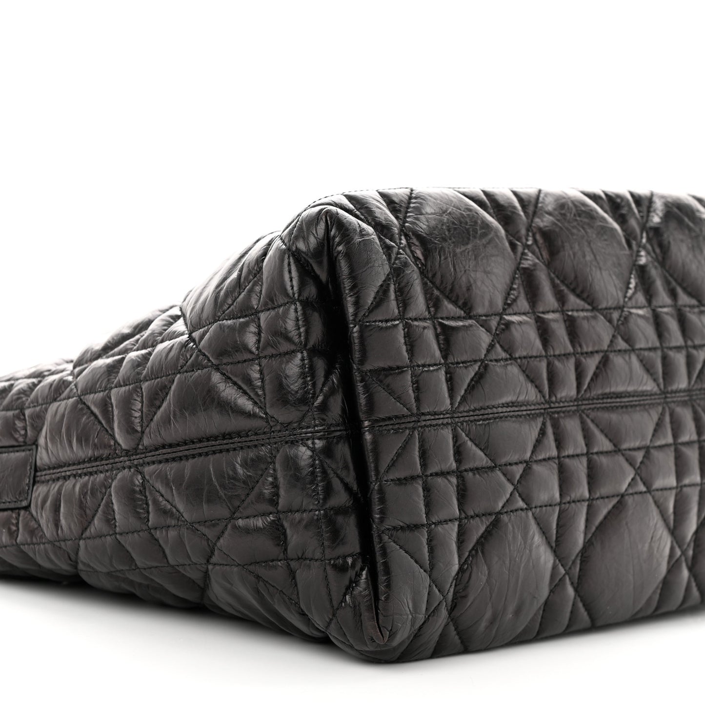 Crinkled Calfskin Cannage Medium Dior Tojours Bag Black