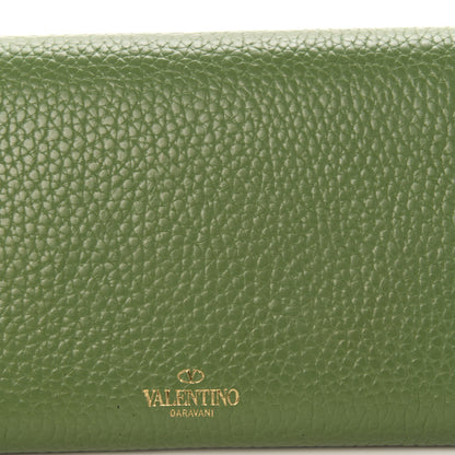Valentino Garavani Pebbled Calfskin Rockstud Flap Wallet On Chain Deep Clover 11 of 13