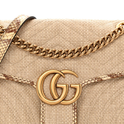 Gucci Raffia Elaphe Matelasse Small GG Marmont Shoulder Bag Natural Cream Brown 8 of 10