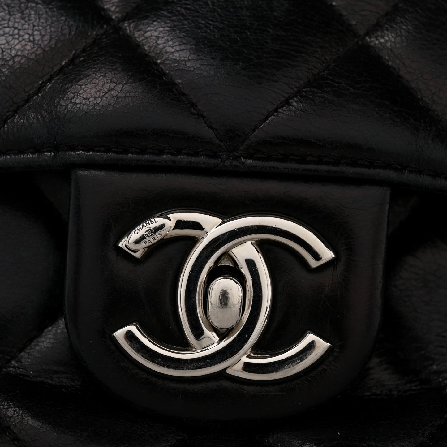 Glazed Calfskin Quilted Small CC Delivery Tote Black