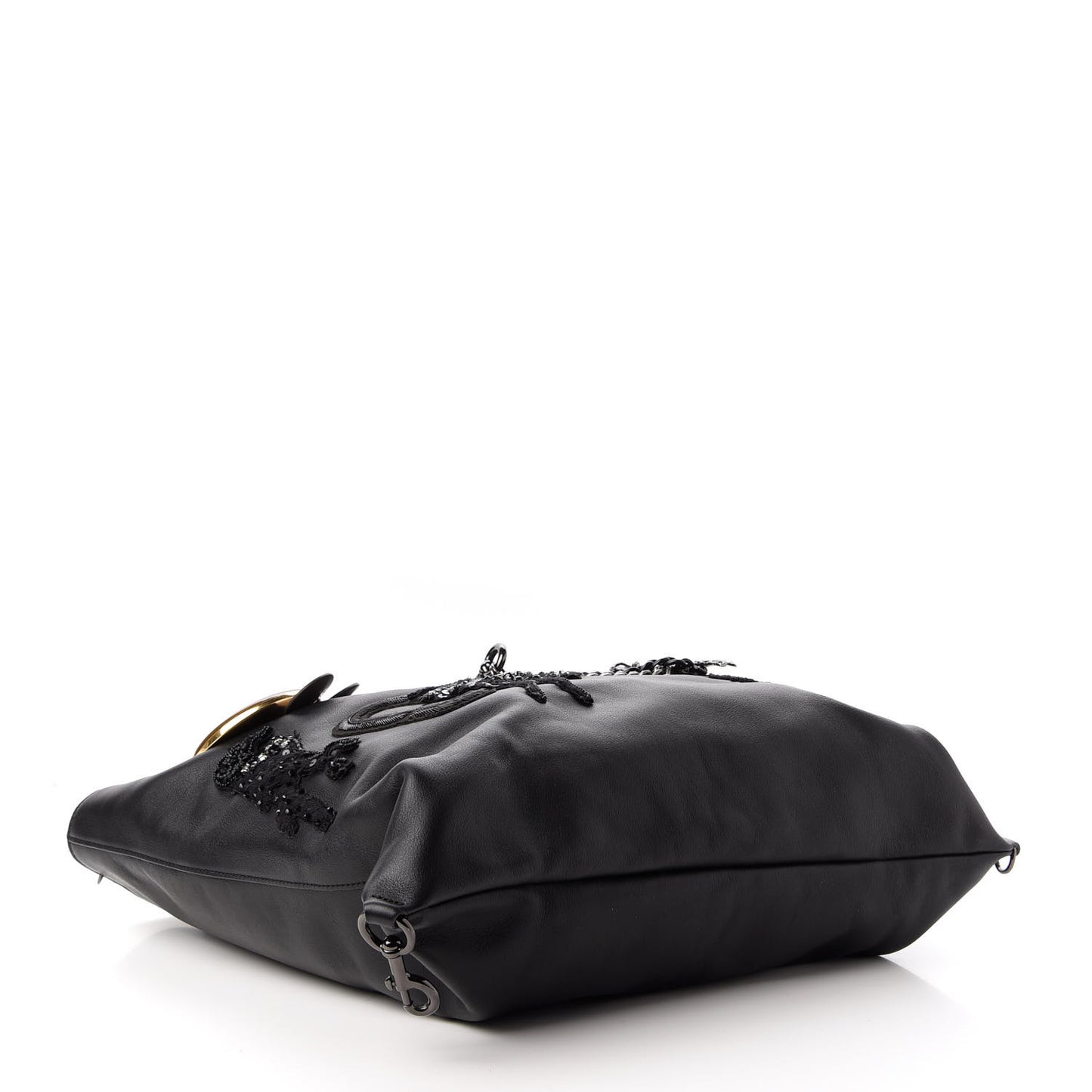 Calfskin Large Wingman Badges Shopping Tote Black