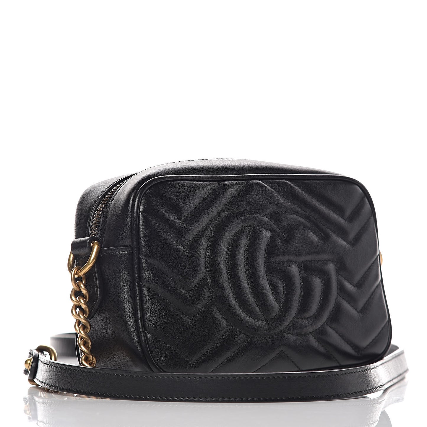 Calfskin Matelasse Mini GG Marmont Chain Shoulder Bag Black