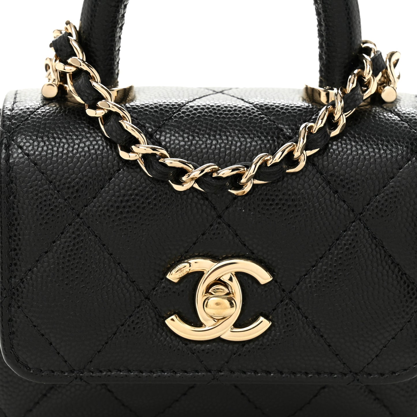 Caviar Quilted Nano Coco Handle Clutch With Chain Black