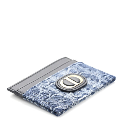 Christian Dior Denim Jacquard Oblique Calfskin 30 Montaigne Freesia Card Holder Blue 8 of 14