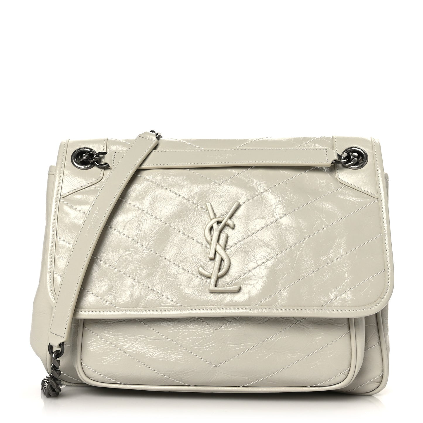 Crinkled Calfskin Matelasse Monogram Medium Niki Chain Satchel Ivory