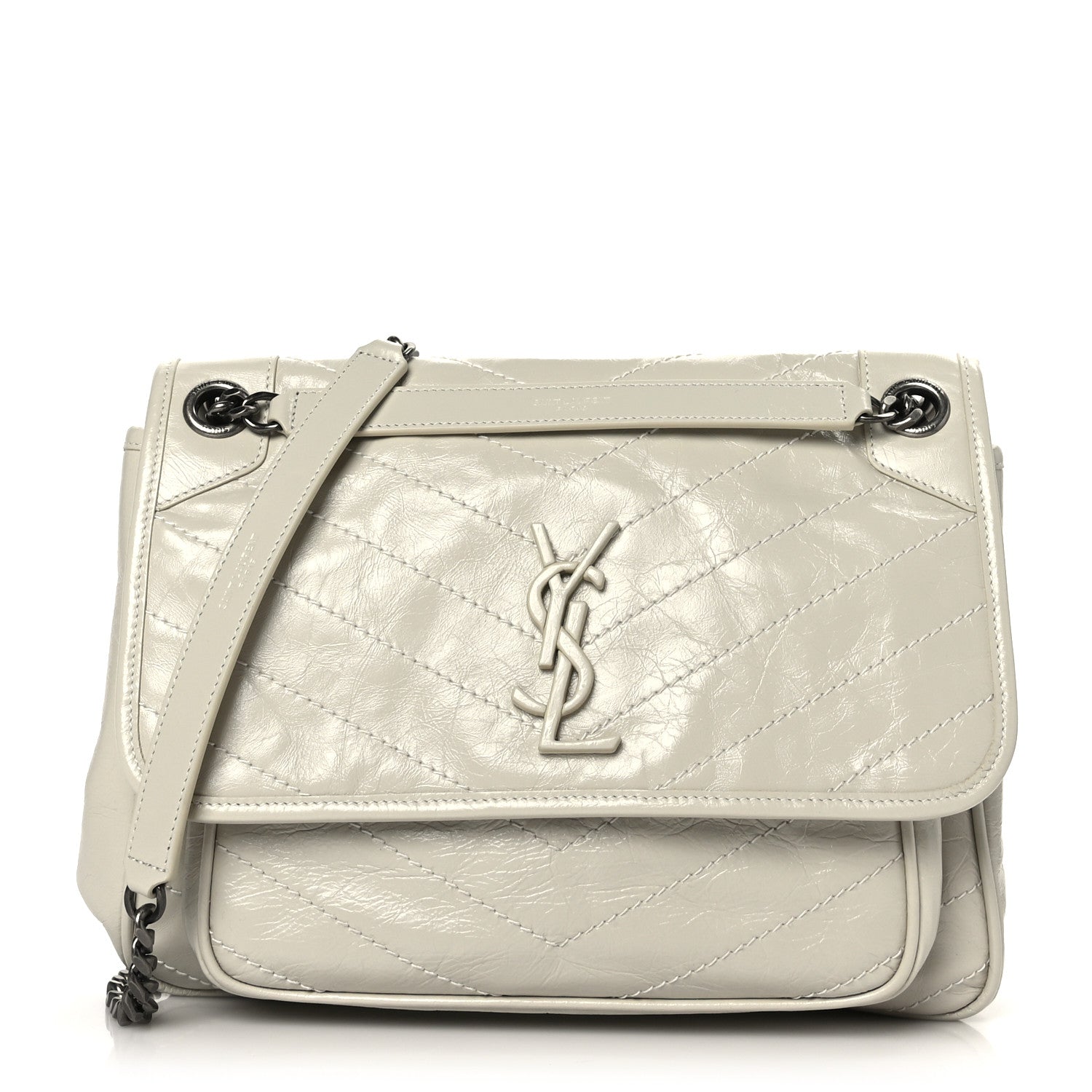 Saint Laurent Crinkled Calfskin Matelasse Monogram Medium Niki Chain Satchel Ivory 1 of 9