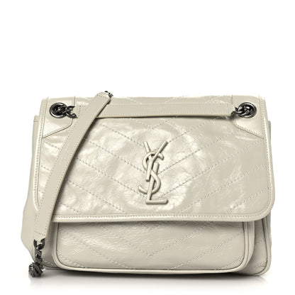 Saint Laurent Crinkled Calfskin Matelasse Monogram Medium Niki Chain Satchel Ivory 1 of 9