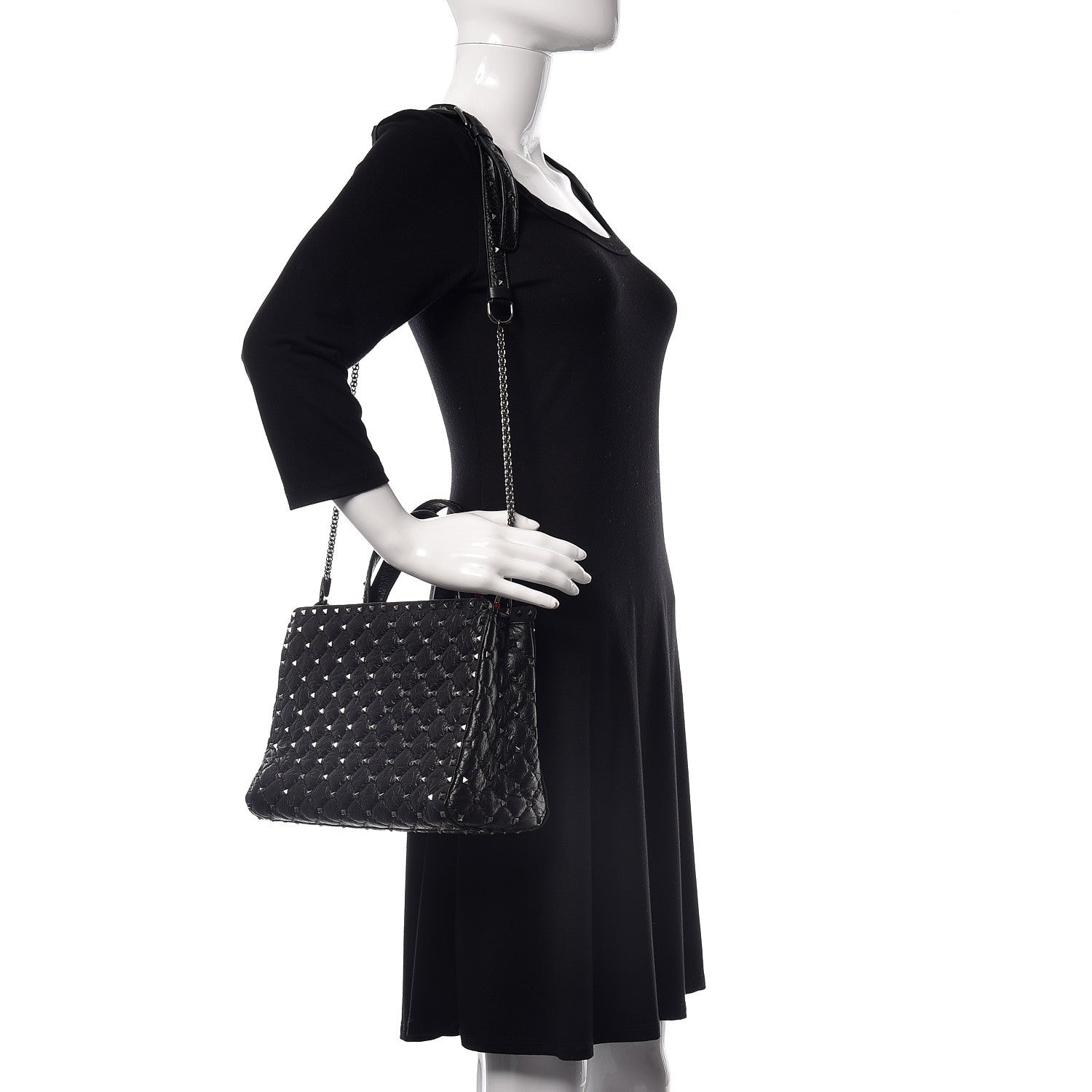 Valentino Garavani Craquele Nappa Rockstud Spike Tote Black 2 of 9