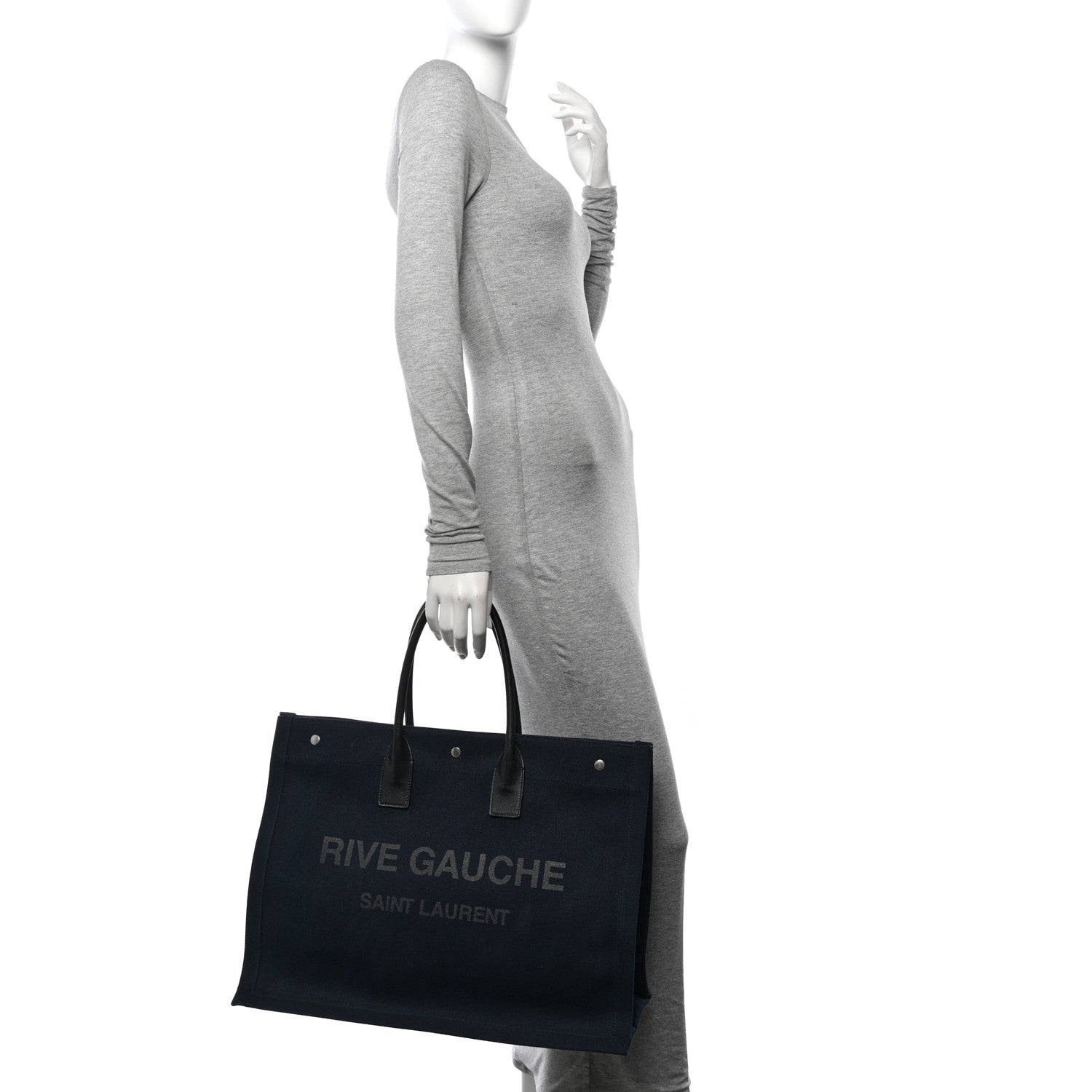 Saint Laurent Linen Calfskin Rive Gauche Tote Navy 2 of 12