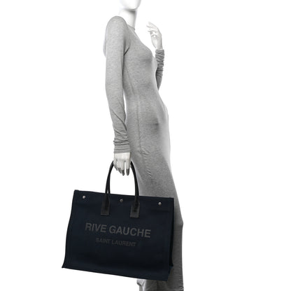 Saint Laurent Linen Calfskin Rive Gauche Tote Navy 2 of 12
