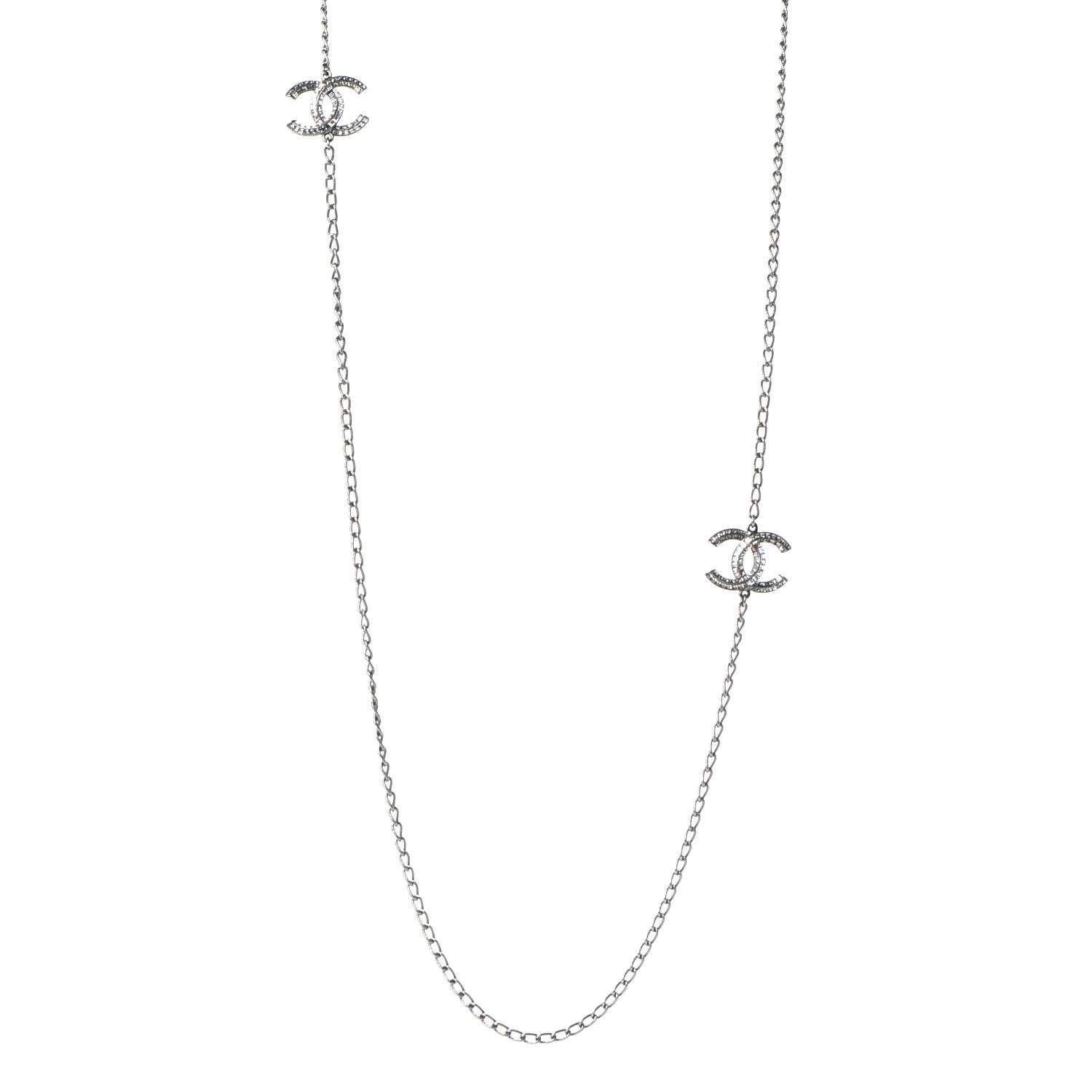 Chanel Crystal Baguette CC Double Strand Necklace Silver 1 of 6
