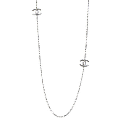 Chanel Crystal Baguette CC Double Strand Necklace Silver 1 of 6