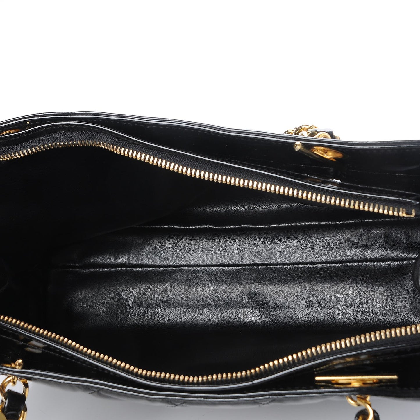 Patent Quilted Shoulder Bag Black