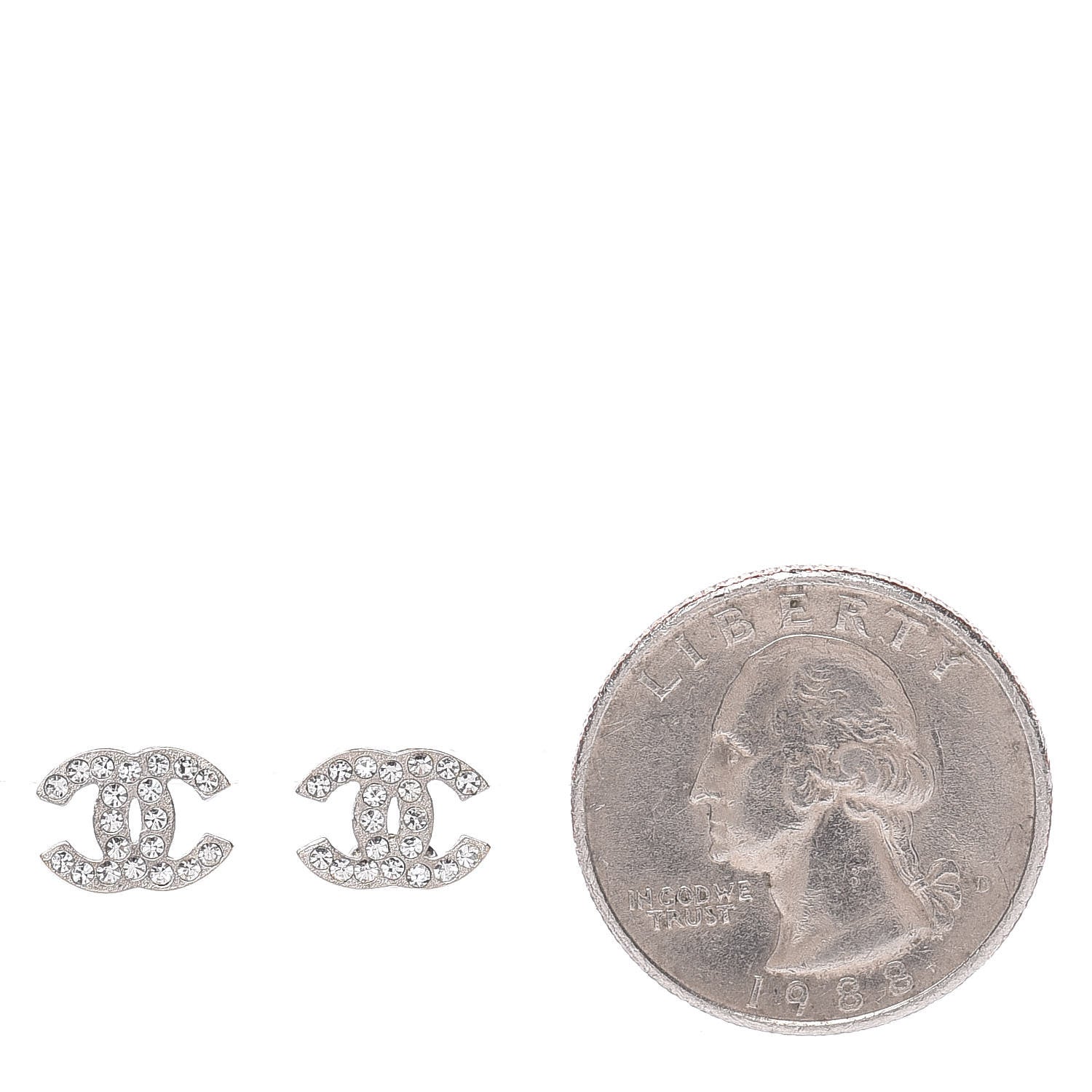 Chanel Crystal Mini Timeless CC Earrings Silver 2 of 4