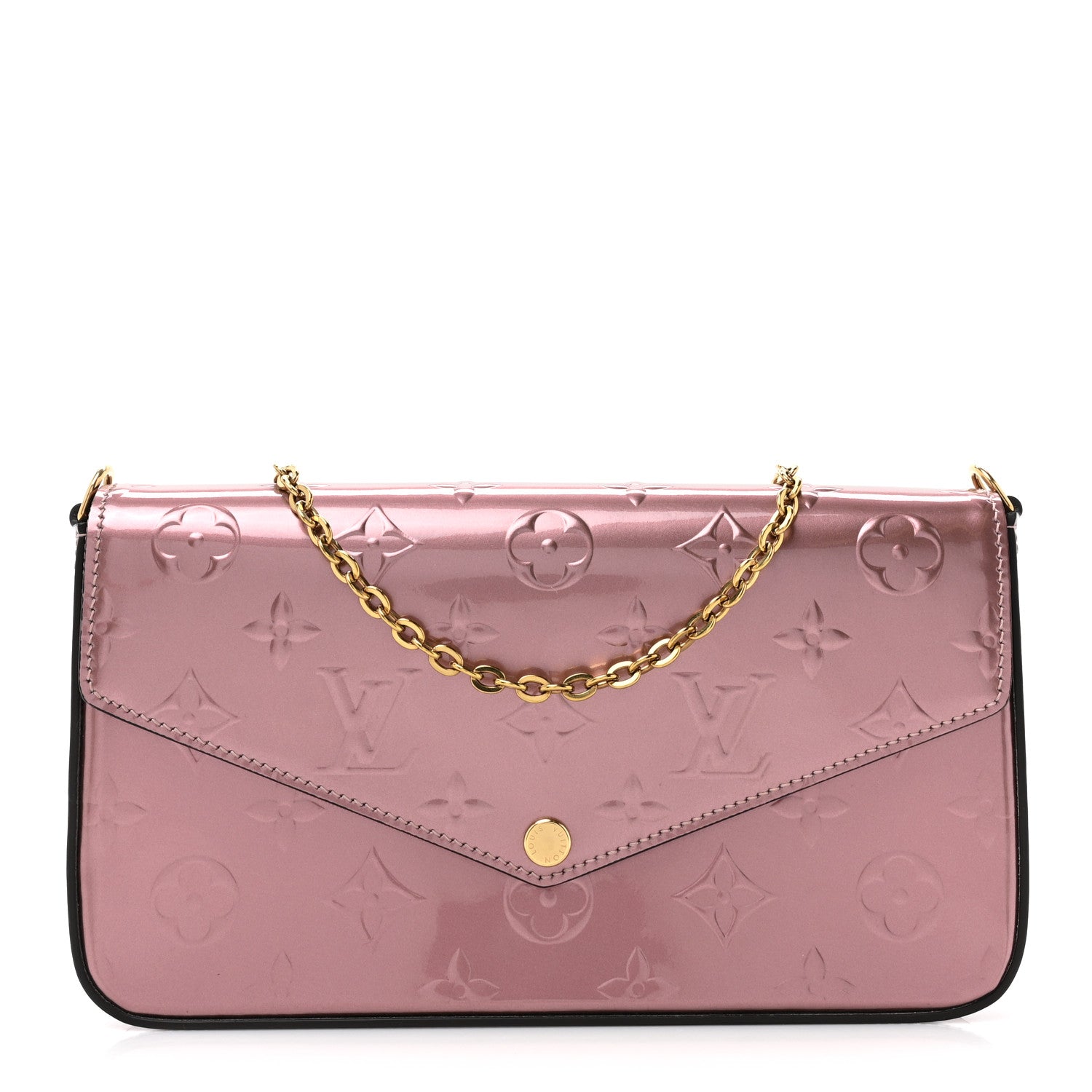 Louis Vuitton Vernis Pochette Felicie Chain Wallet Metallic Pale Pink 1 of 12