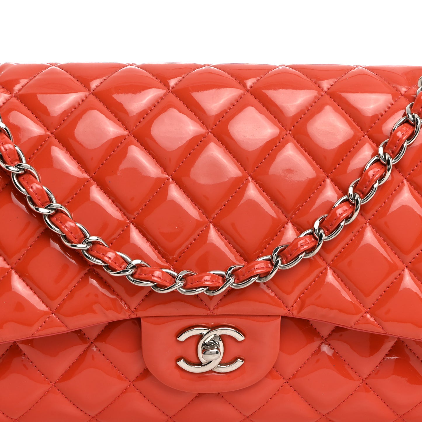 Patent Quilted Jumbo Double Flap Orange