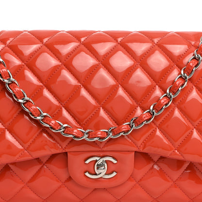 Chanel Patent Quilted Jumbo Double Flap Orange 8 of 10