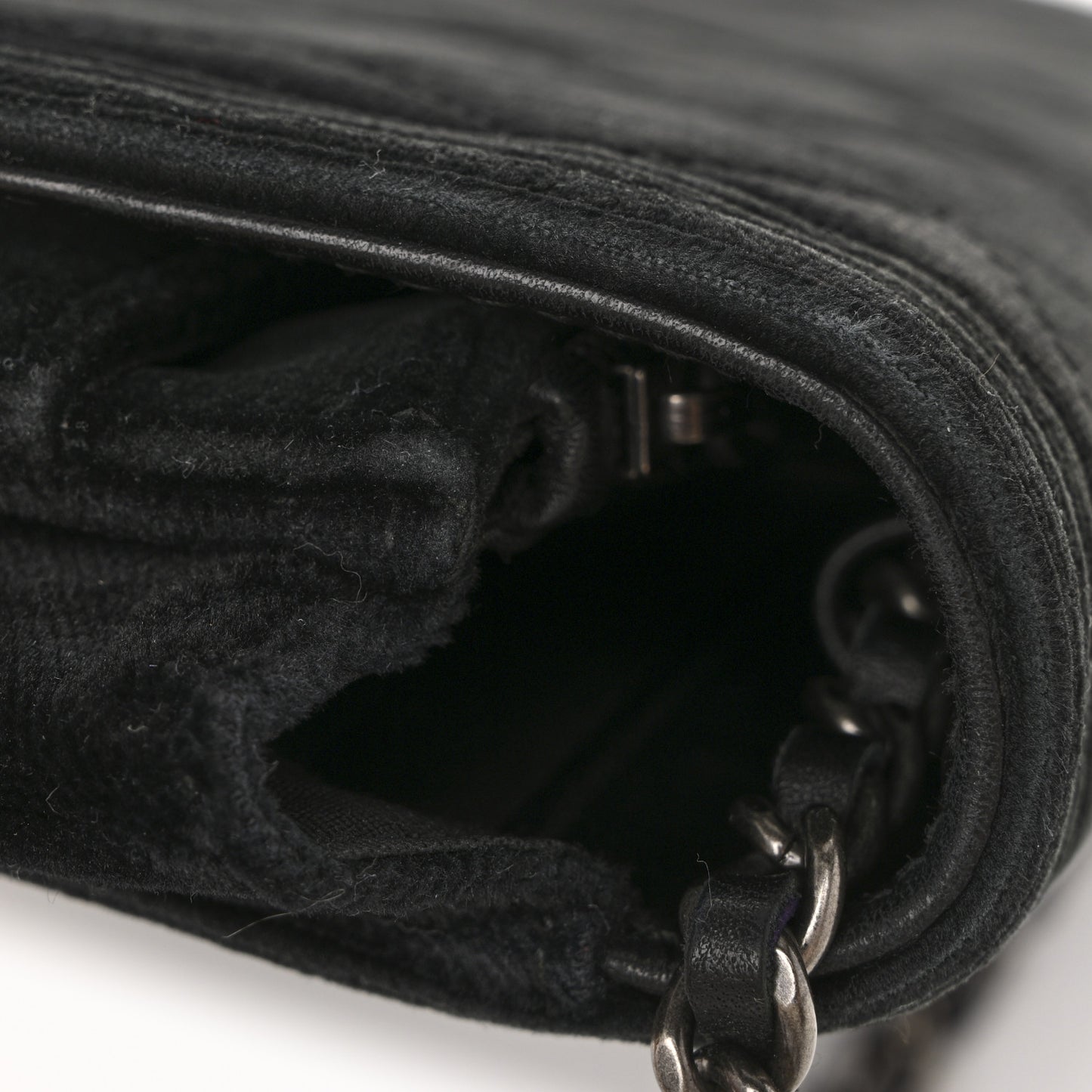 Velvet Quilted Boy Wallet On Chain WOC Black