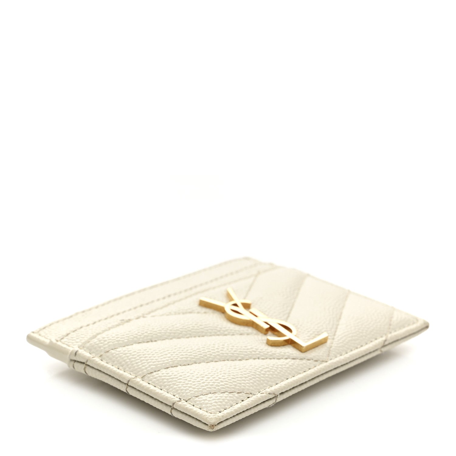 Saint Laurent Grain De Poudre Matelasse Chevron Monogram Credit Card Case Crema Soft 4 of 8
