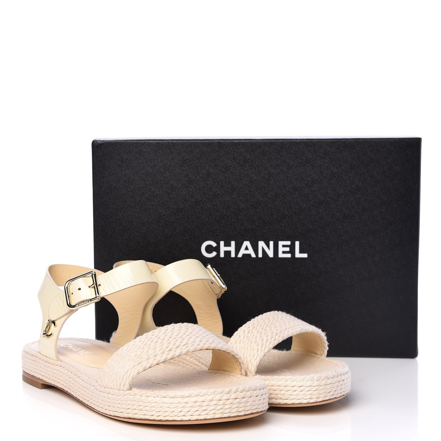 Chanel Cord Calfskin CC Sandals 41 Beige White 9 of 9