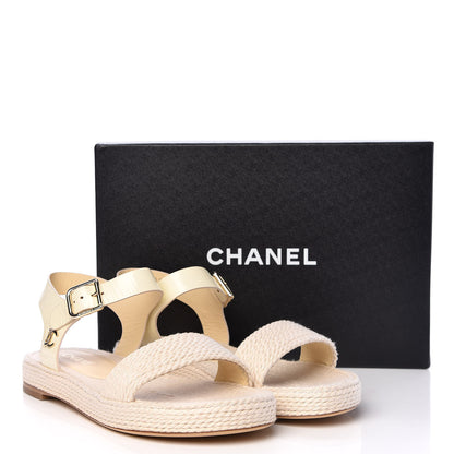 Chanel Cord Calfskin CC Sandals 41 Beige White 9 of 9