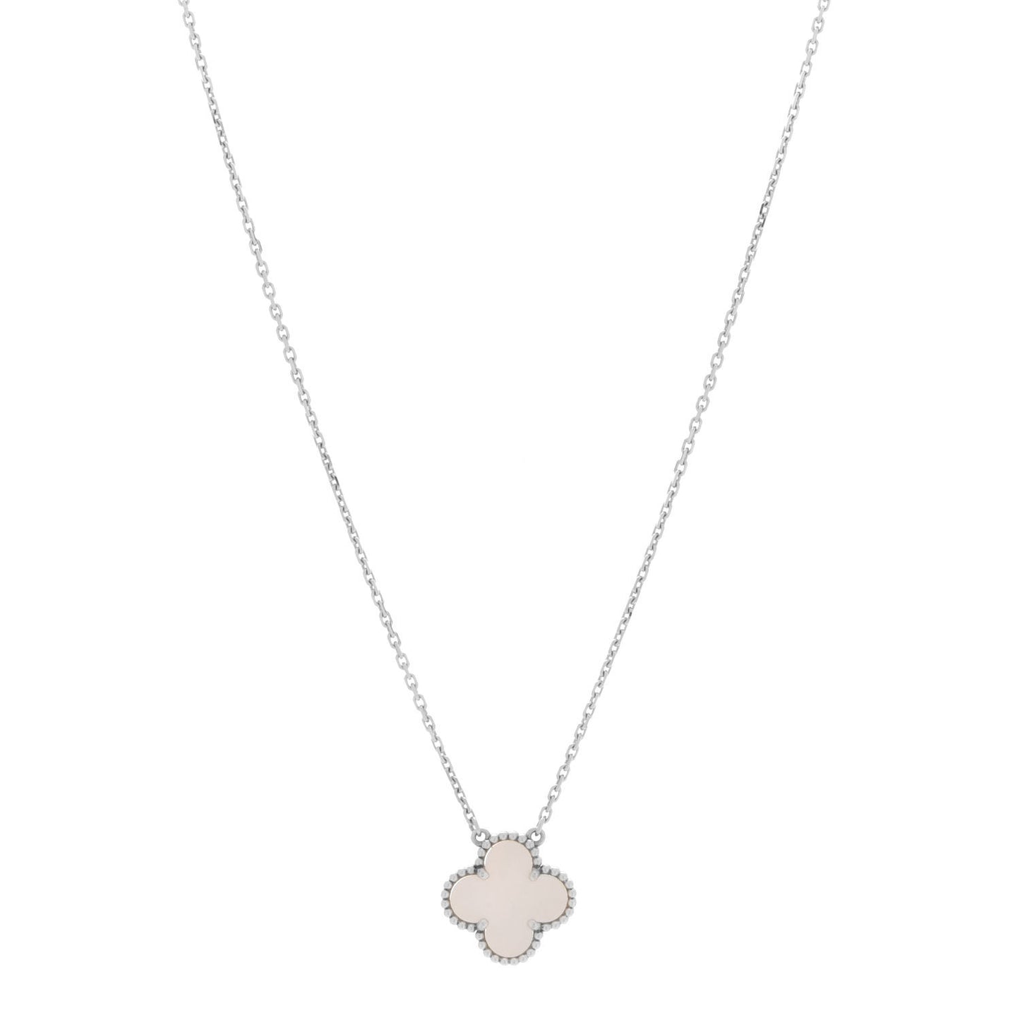 18K White Gold Mother of Pearl Vintage Alhambra Pendant Necklace