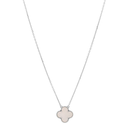 Van Cleef & Arpels 18K White Gold Mother of Pearl Vintage Alhambra Pendant Necklace 1 of 6