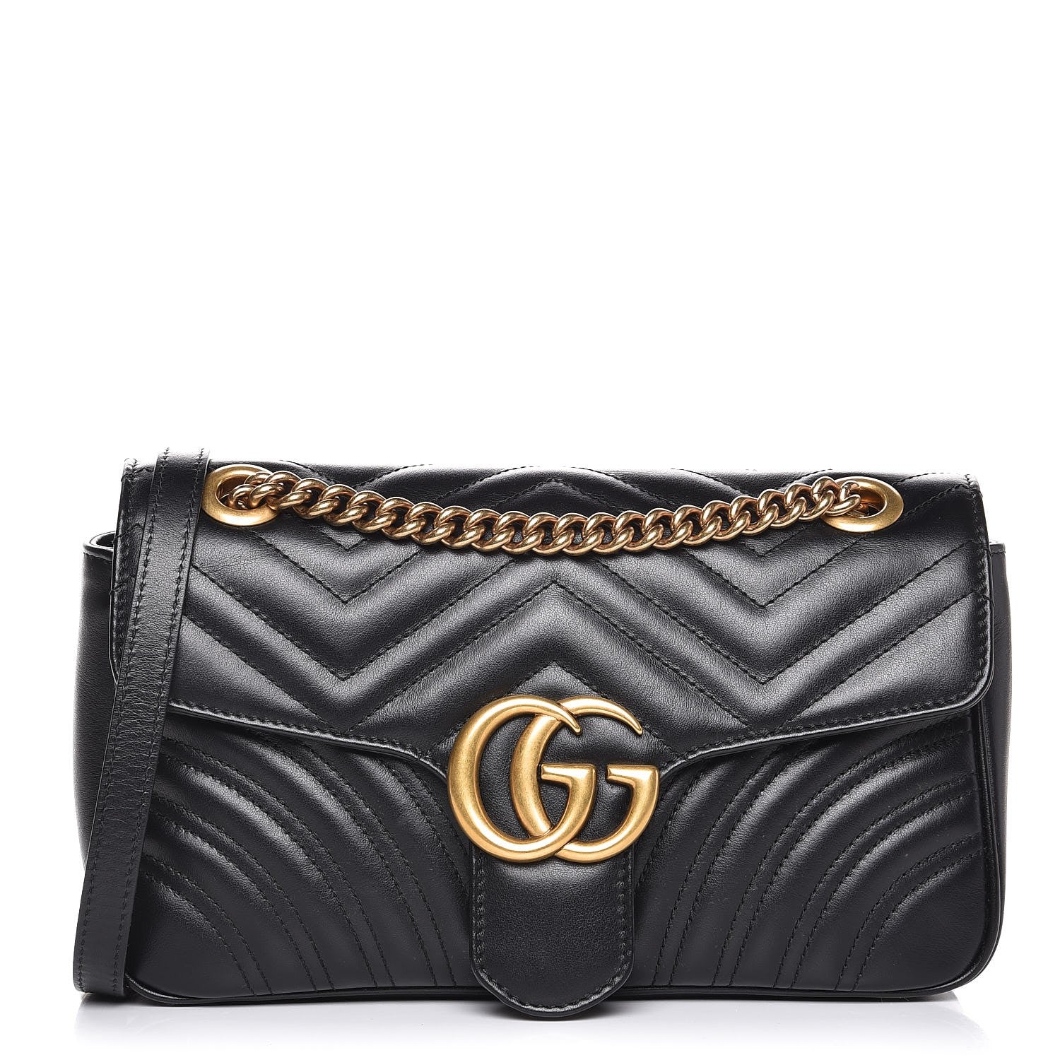 Gucci Calfskin Matelasse Small GG Marmont Shoulder Bag Black 1 of 7