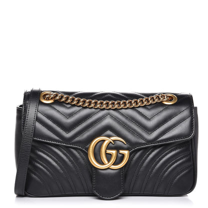 Gucci Calfskin Matelasse Small GG Marmont Shoulder Bag Black 1 of 7