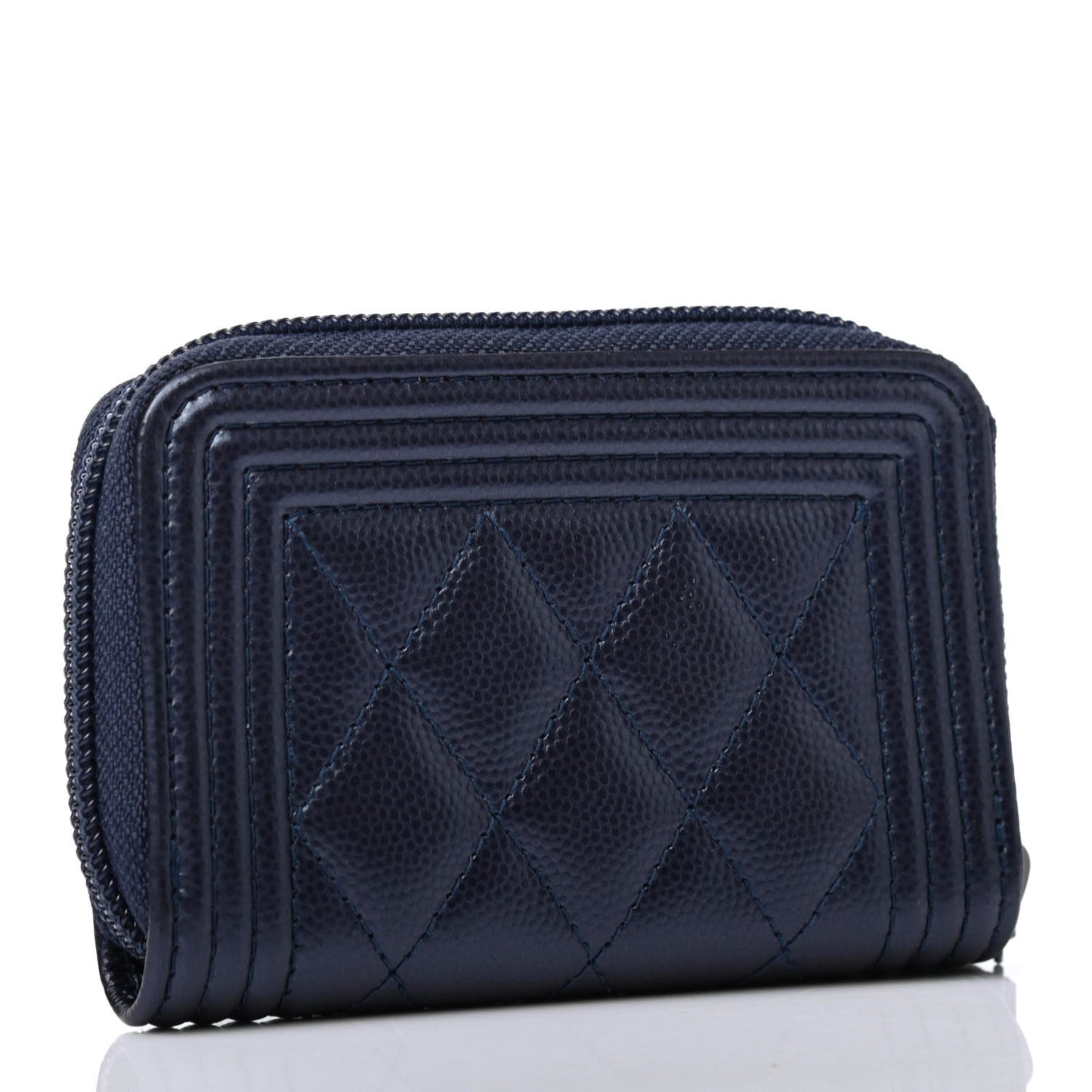 Metallic Caviar Quilted Boy Zip Around Coin Purse Wallet Navy