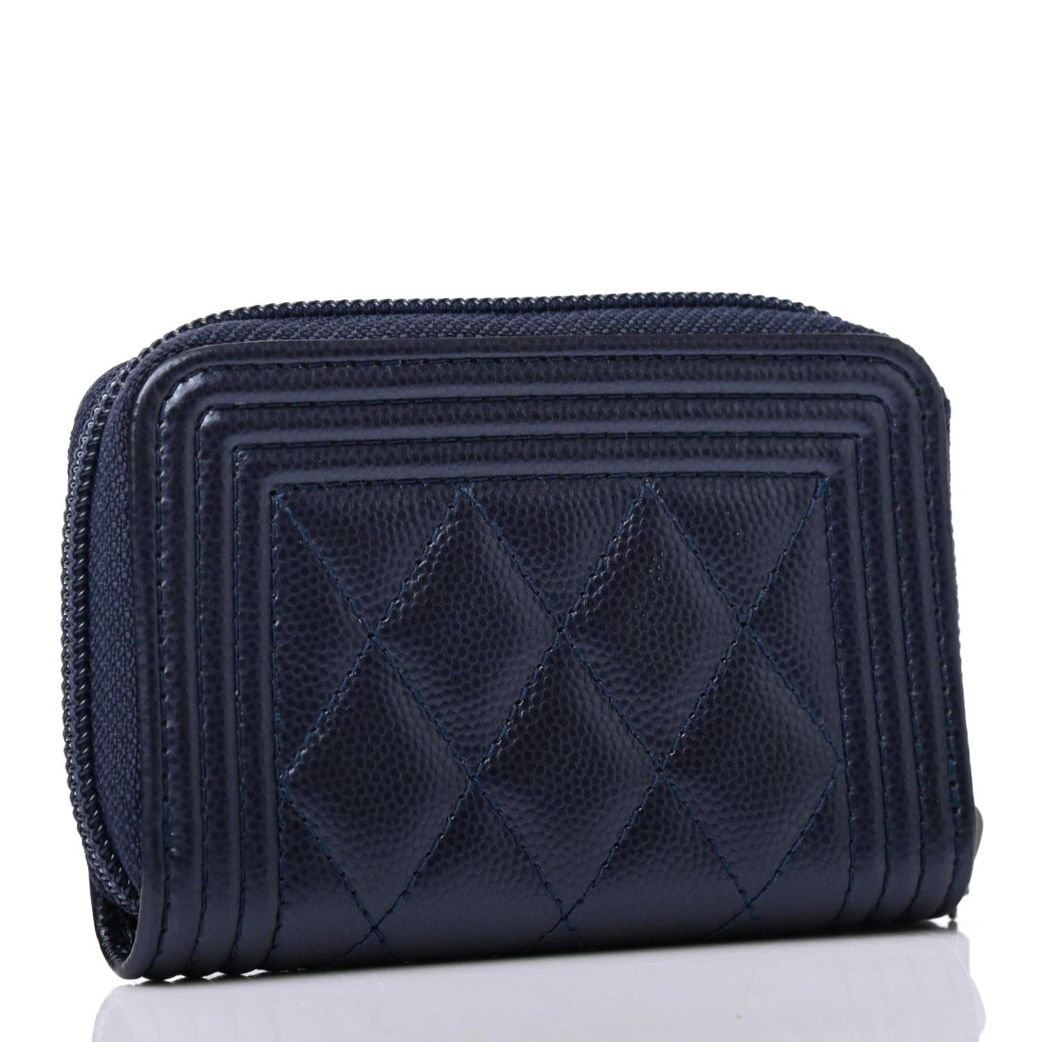 Chanel Metallic Caviar Quilted Boy Zip Around Coin Purse Wallet Navy 2 of 4