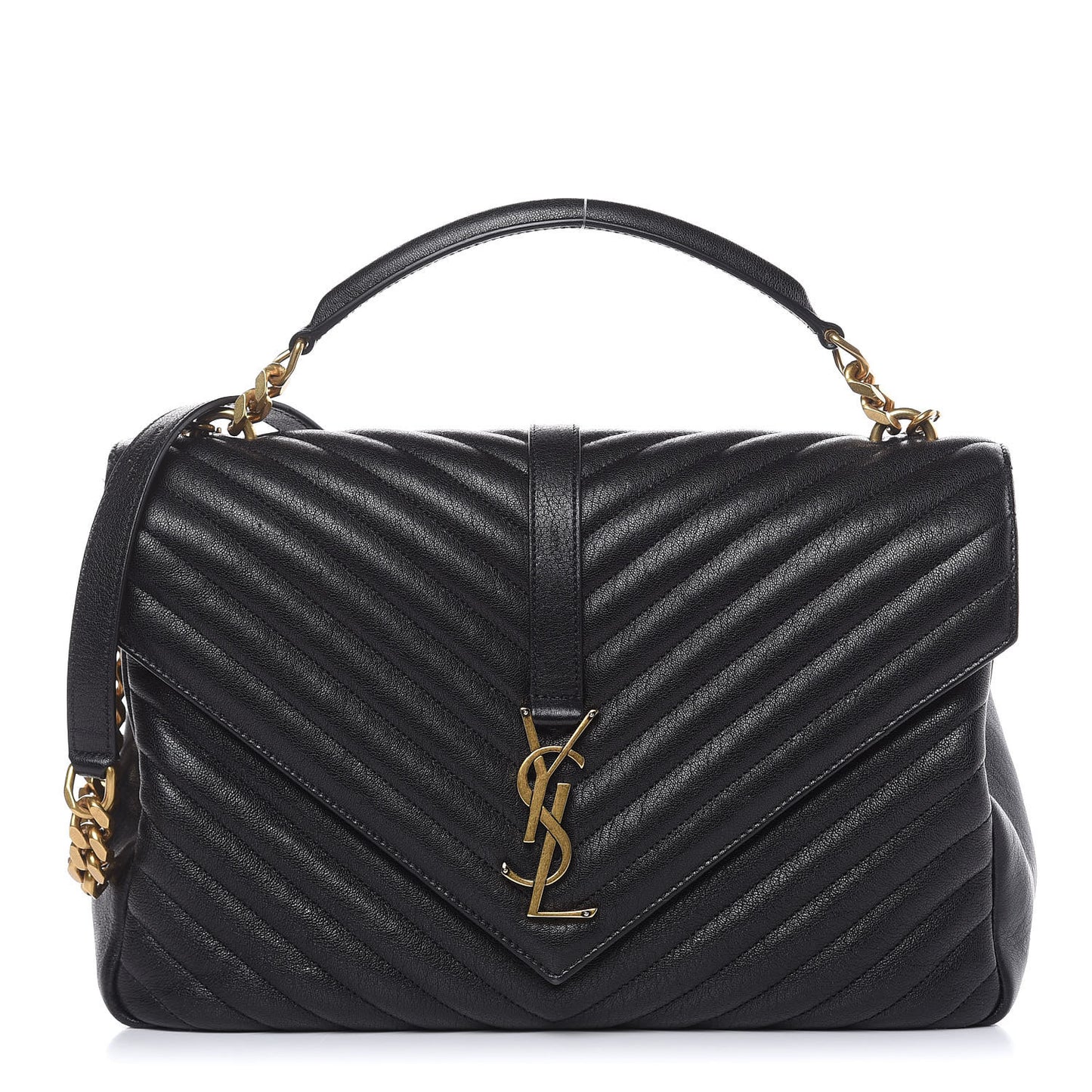 Sheepskin Matelasse Chevron Monogram Large College Satchel Black