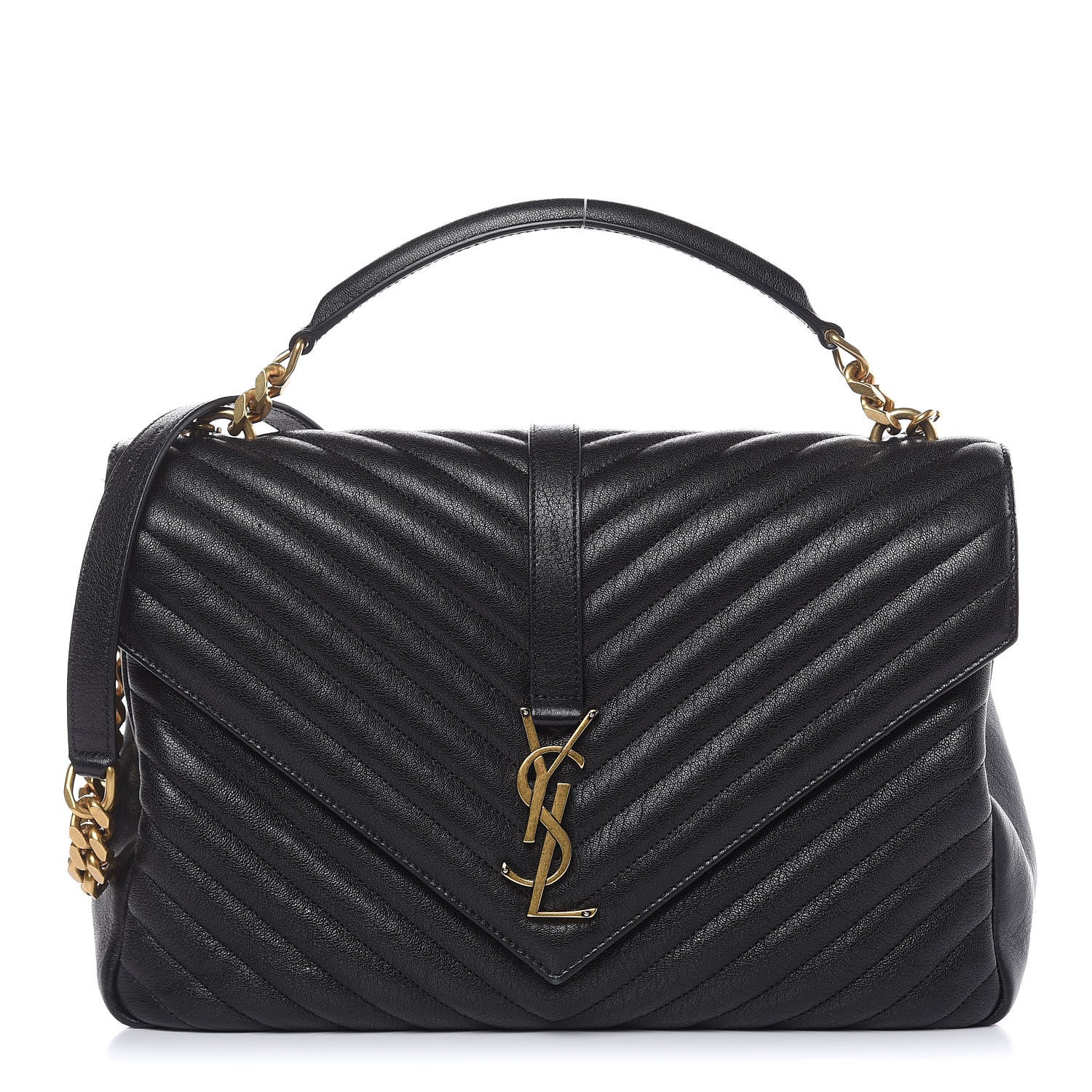 Saint Laurent Sheepskin Matelasse Chevron Monogram Large College Satchel Black 1 of 12