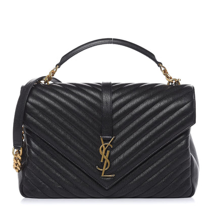 Saint Laurent Sheepskin Matelasse Chevron Monogram Large College Satchel Black 1 of 12