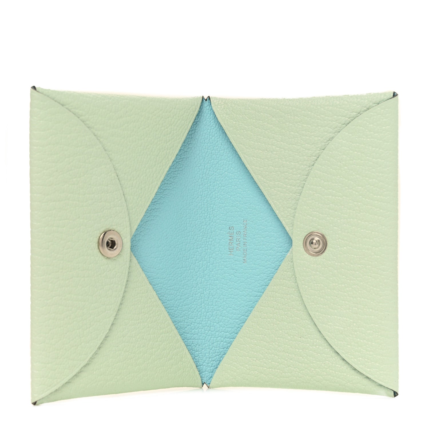 Hermes Chevre Mysore Verso Calvi Card Case Vert Fizz Bleu Zephyr 5 of 7