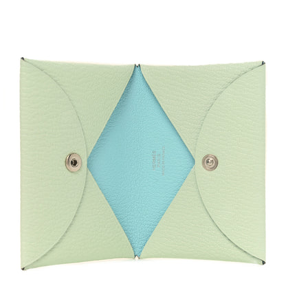Hermes Chevre Mysore Verso Calvi Card Case Vert Fizz Bleu Zephyr 5 of 7