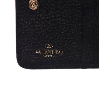 Valentino Garavani Pebbled Calfskin Rockstud Compact Zip Around Wallet Black 7 of 10
