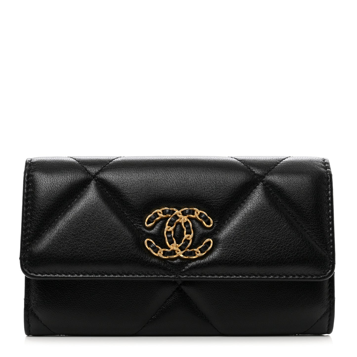 Lambskin Quilted Chanel 19 Flap Wallet Black
