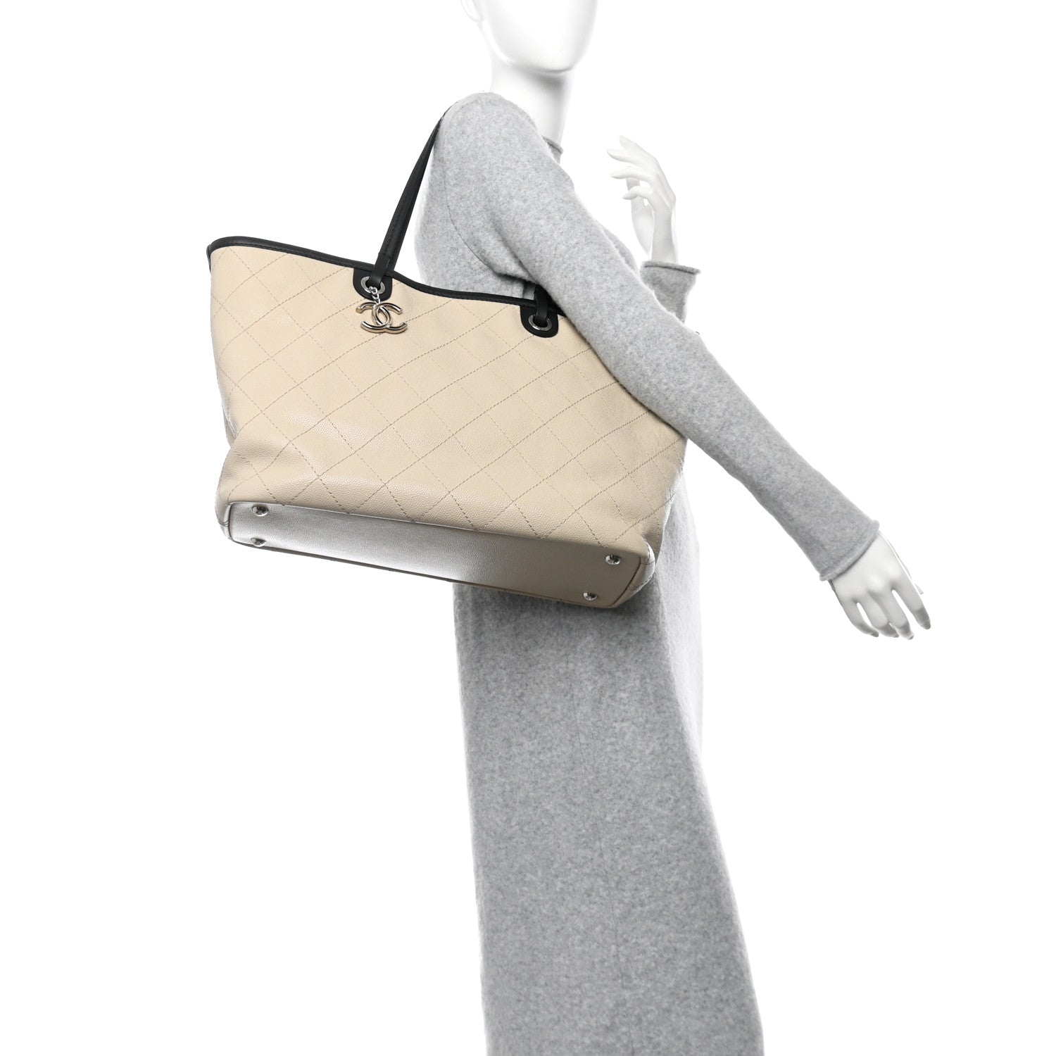 Chanel Grained Calfskin Large Fever Shopping Tote Beige 2 of 13