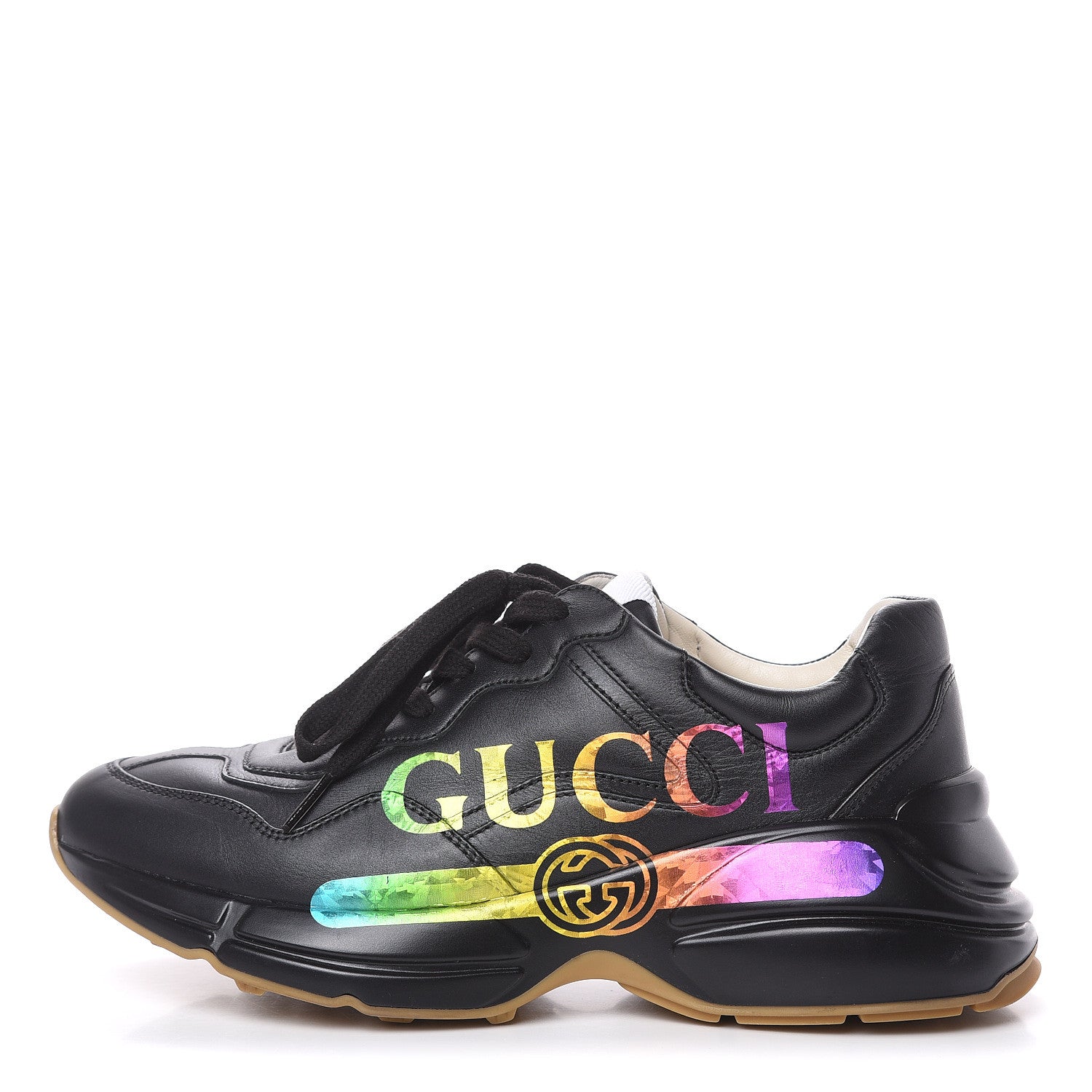Gucci Calfskin Iridescent Logo Womens Rhyton Sneakers 39 Black 1 of 10
