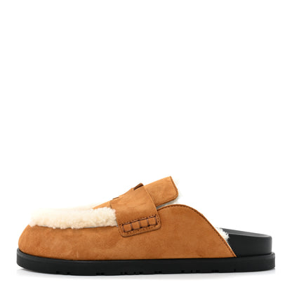 Hermes Suede Goatskin Shearling Go Mules 37.5 Beige Kraft Ecru 1 of 10