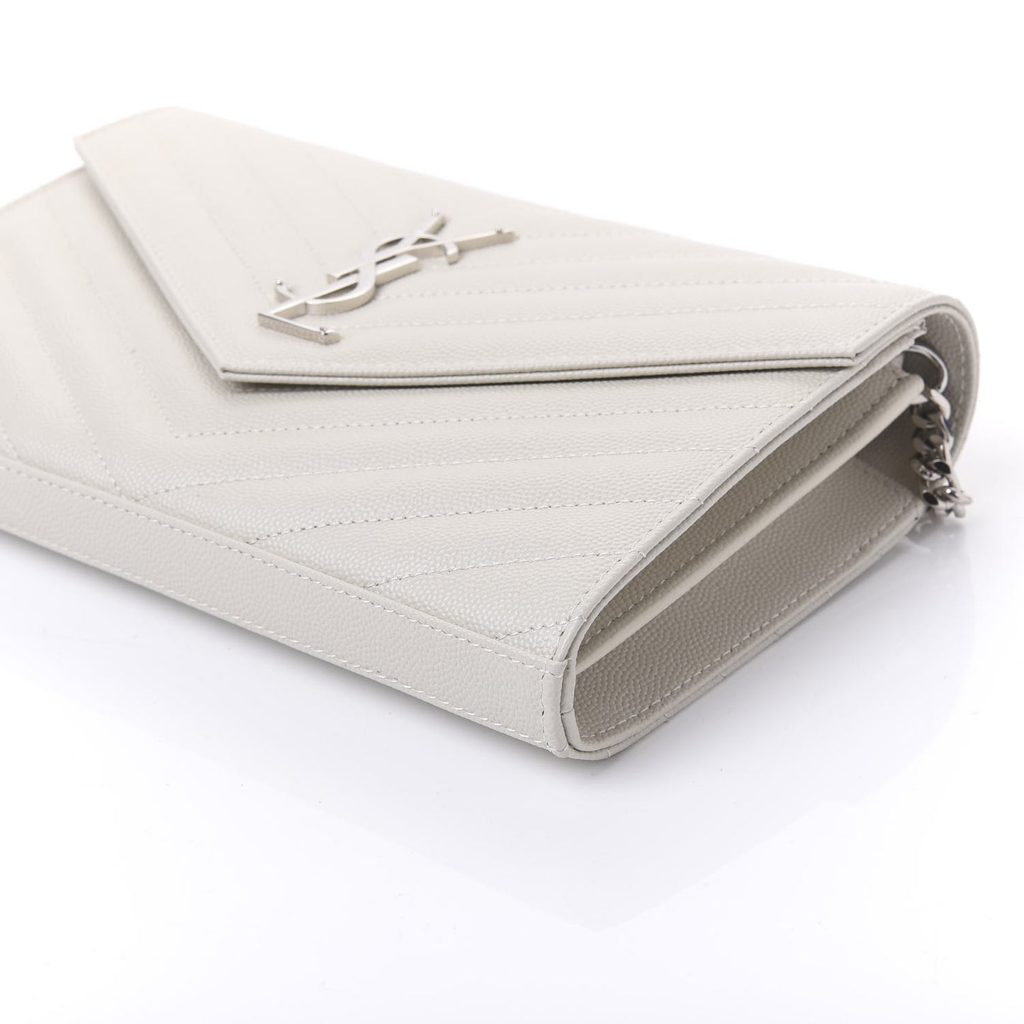 Grain De Poudre Matelasse Chevron Monogram Chain Wallet Optical White