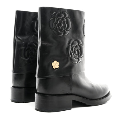 Chanel Calfskin Camellia Short Boots 37 Black 4 of 9